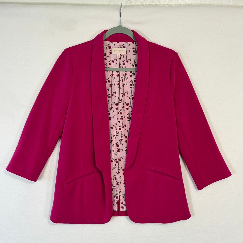 Skies Are Blue Blazer Womens Medium Pink Magenta Open Front 3/4 Sleeve Soft